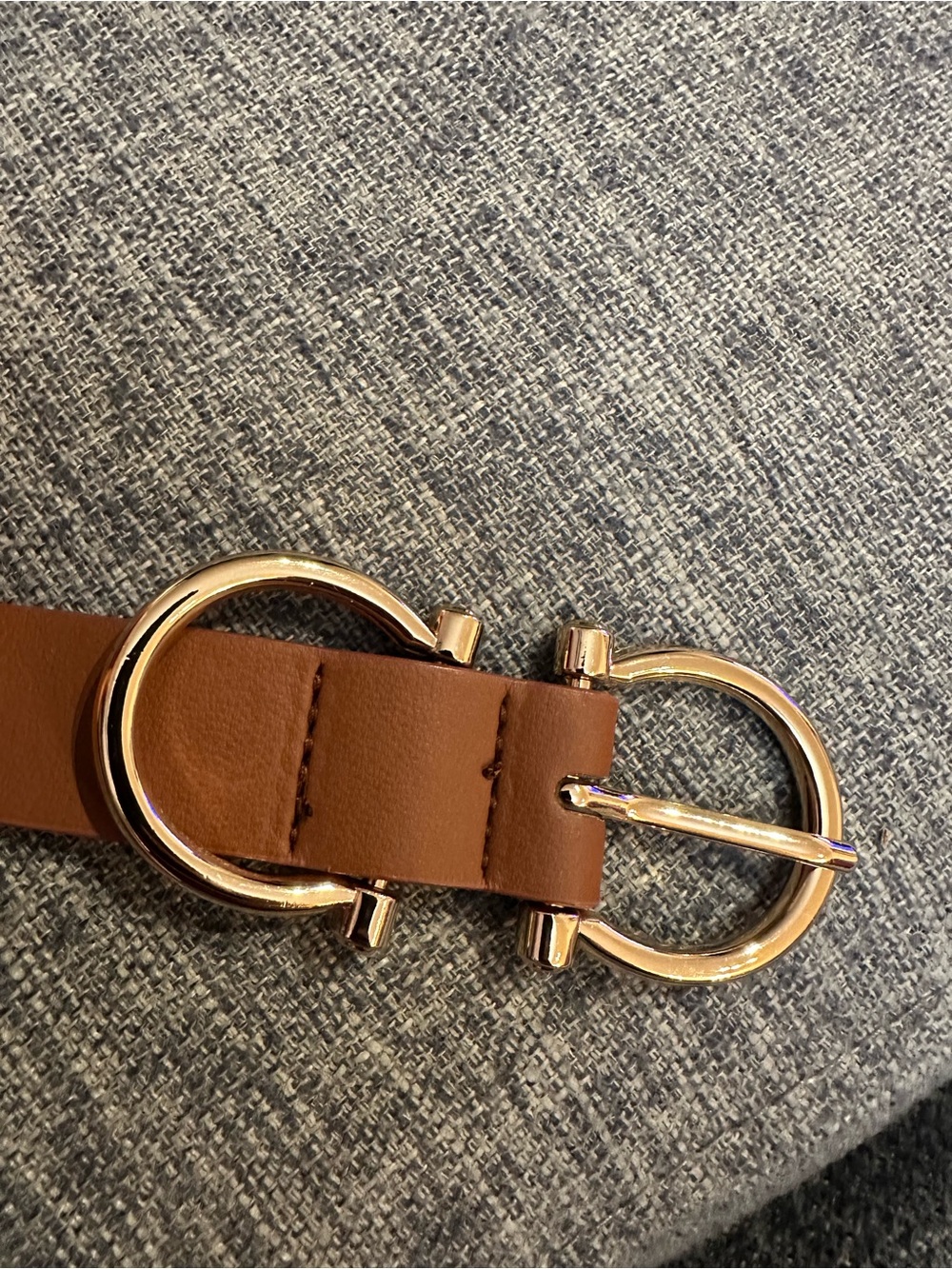Vince Camuto Tan Leather Belt with Gold Double-Ring Buckle